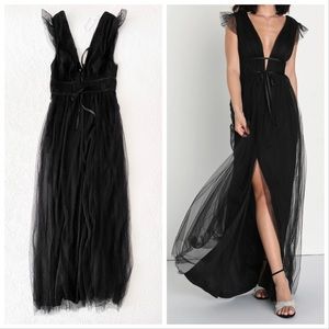 NWOT Lulus I'm All Yours Black Tulle Ruffled Maxi Dress Large